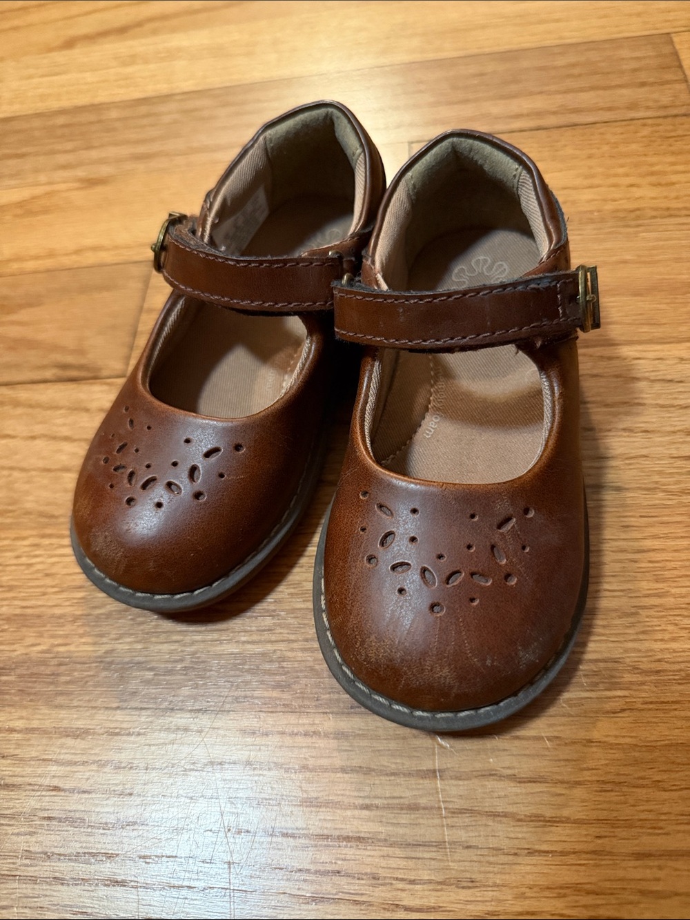 Girls Brown Mary Jane Dress Shoes with Hook-and-Loop Strap